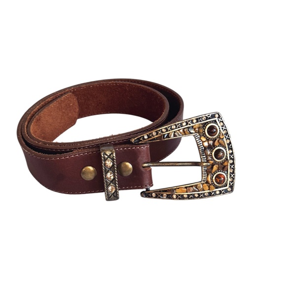 Leatherock Brown Leather Belt Mosaic Western Buckle M34 main image 6